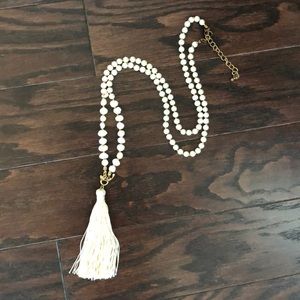 Pearl White Tassel and Pearl Necklace